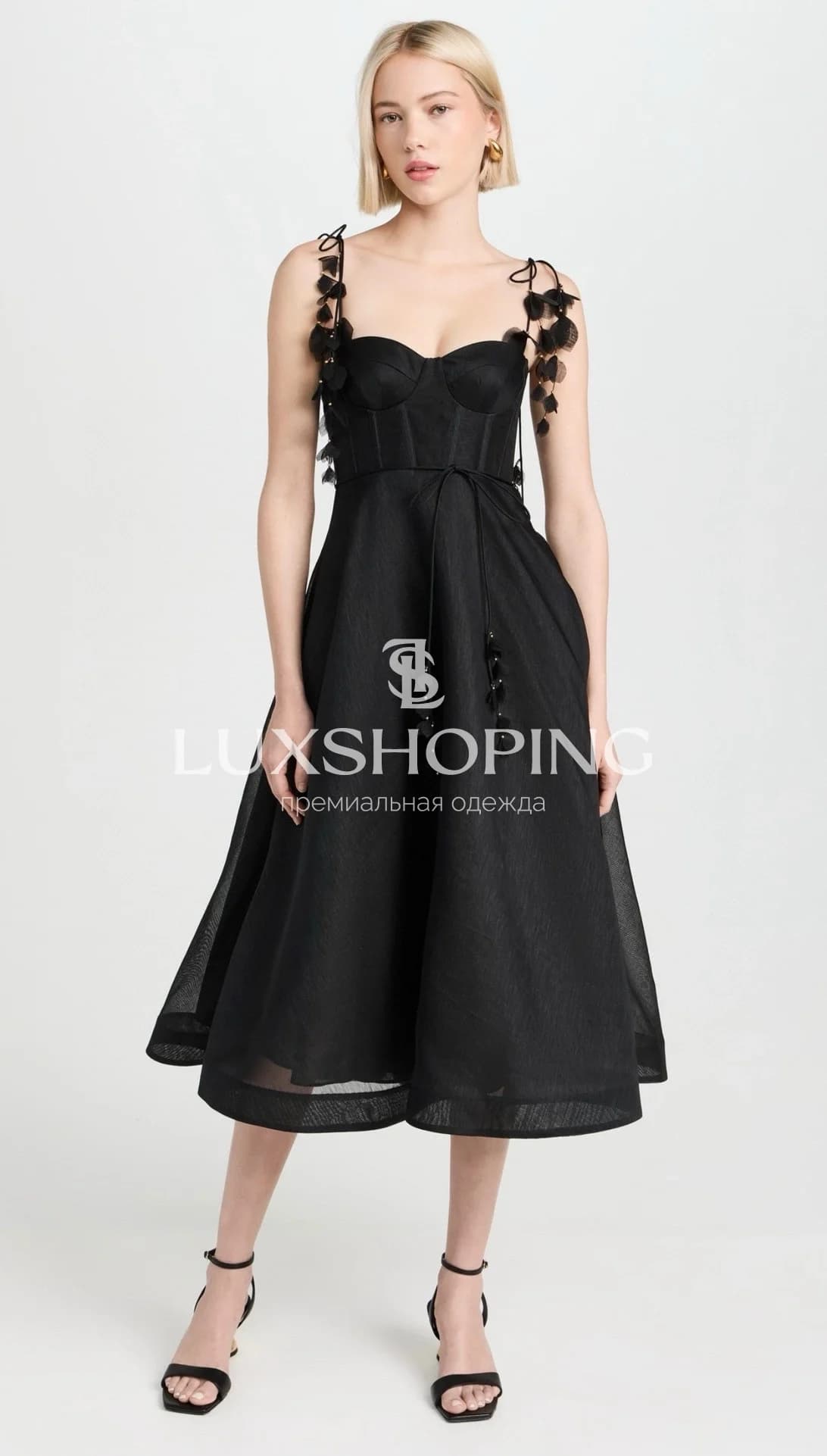 Платье Zimmermann "Natura Corset Dress" — черное миди из льна и шелка с корсетным лифом - фото 11