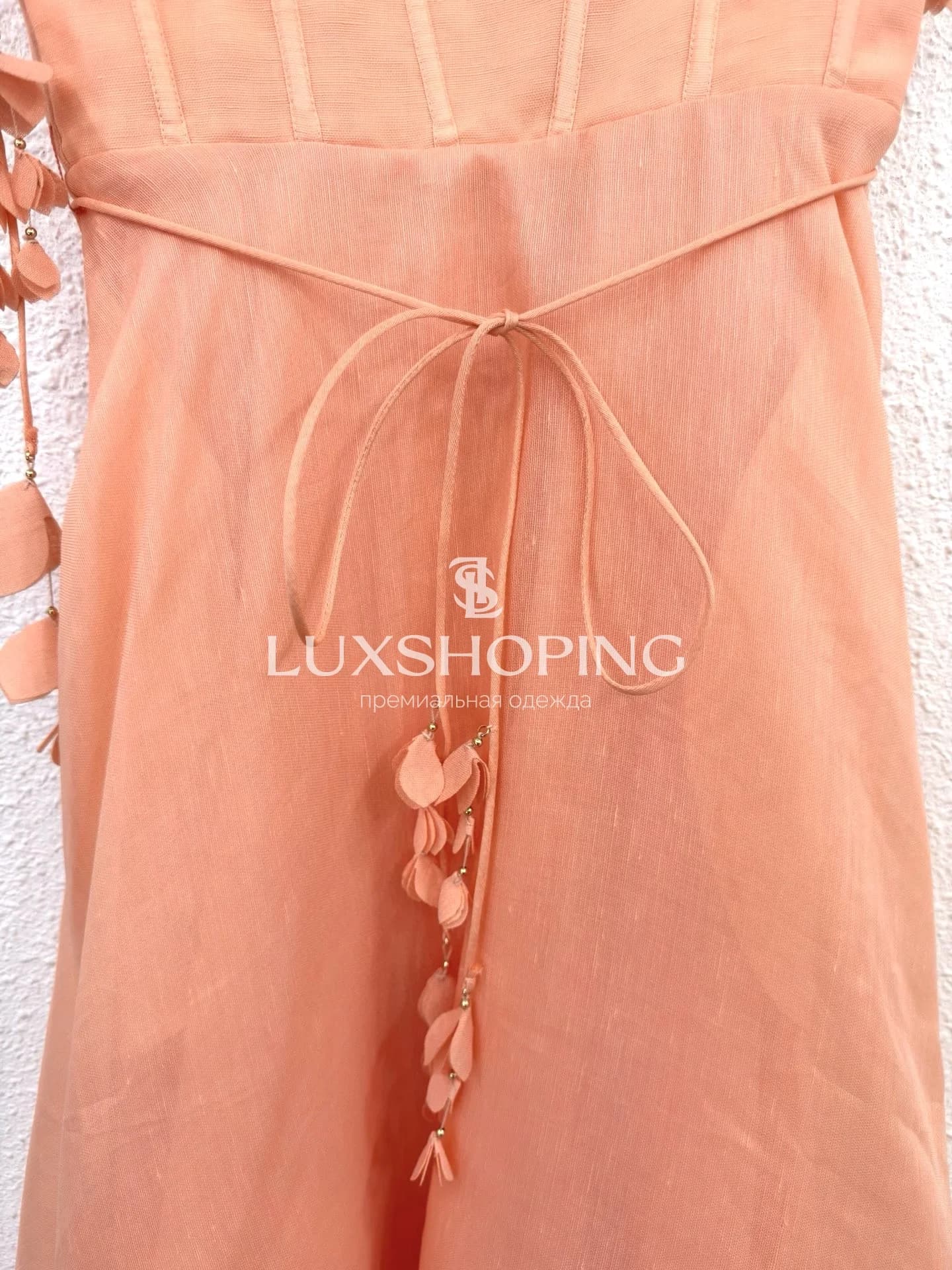 Платье Zimmermann "Natura Corset Dress" — персиковое миди из льна и шелка с корсетным лифом - фото 11