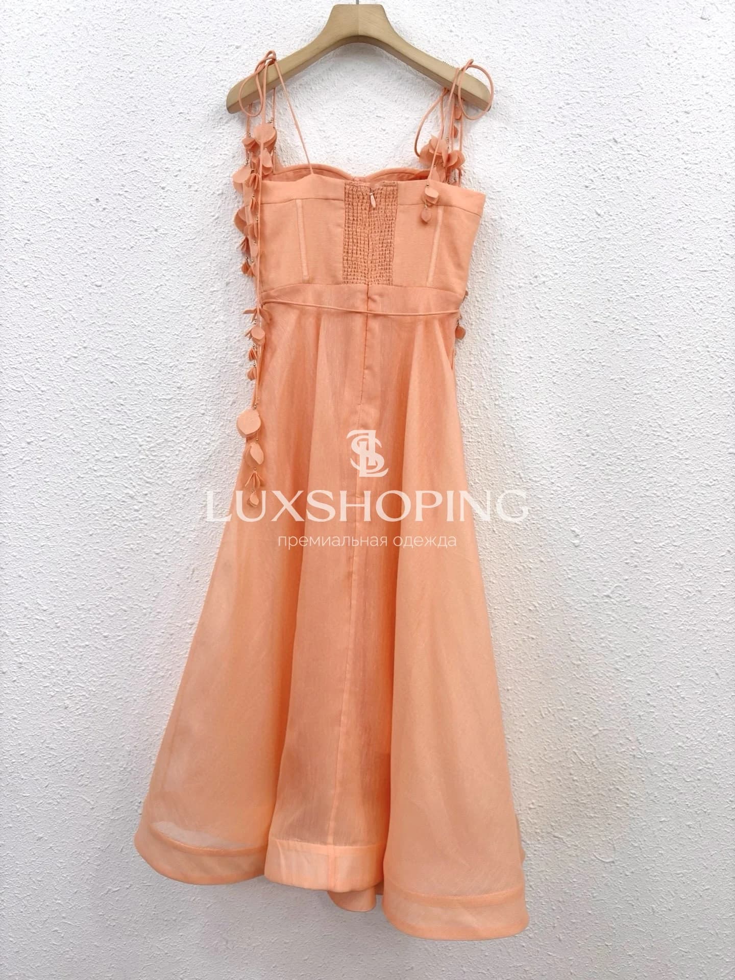 Платье Zimmermann "Natura Corset Dress" — персиковое миди из льна и шелка с корсетным лифом - фото 8