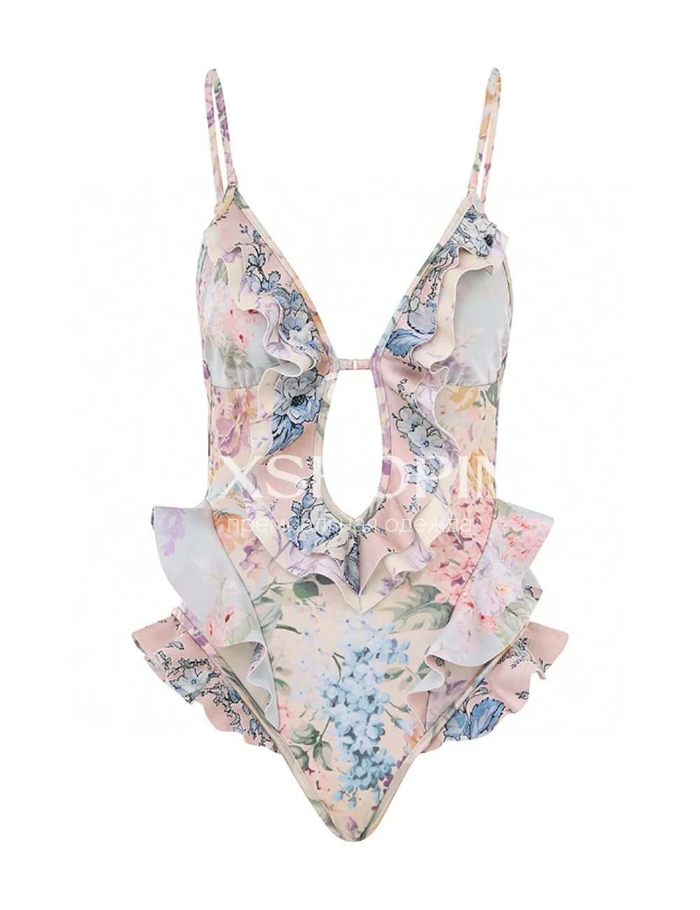 Слитный купальник Zimmermann "Halliday Waterfall Frill" — цветочный принт и воланы - фото 5