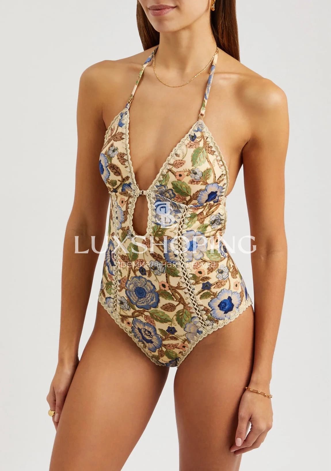 Слитный купальник Zimmermann "Junie Crochet Edge" — ретро-принт и кружевная отделка - фото 11