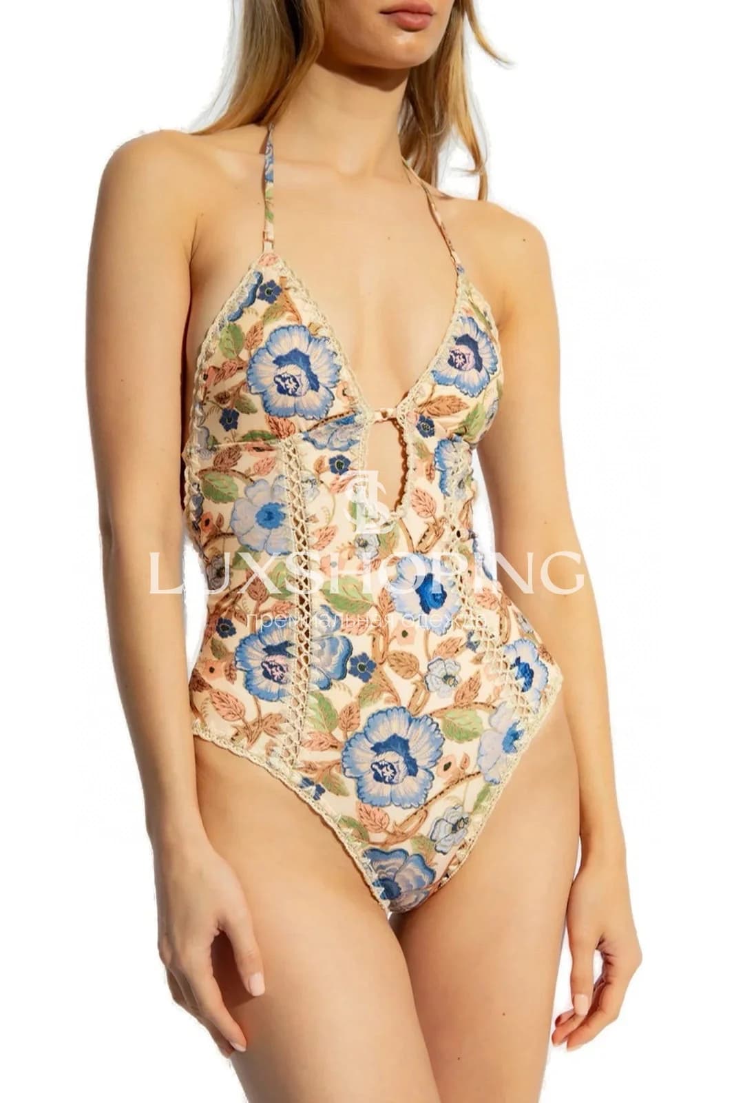 Слитный купальник Zimmermann "Junie Crochet Edge" — ретро-принт и кружевная отделка - фото 12