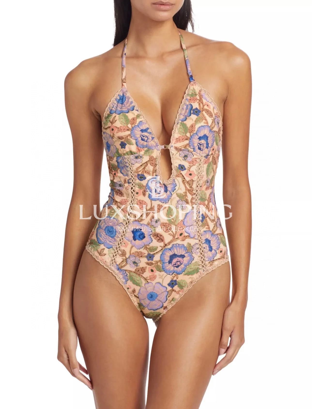 Слитный купальник Zimmermann "Junie Crochet Edge" — ретро-принт и кружевная отделка - фото 6