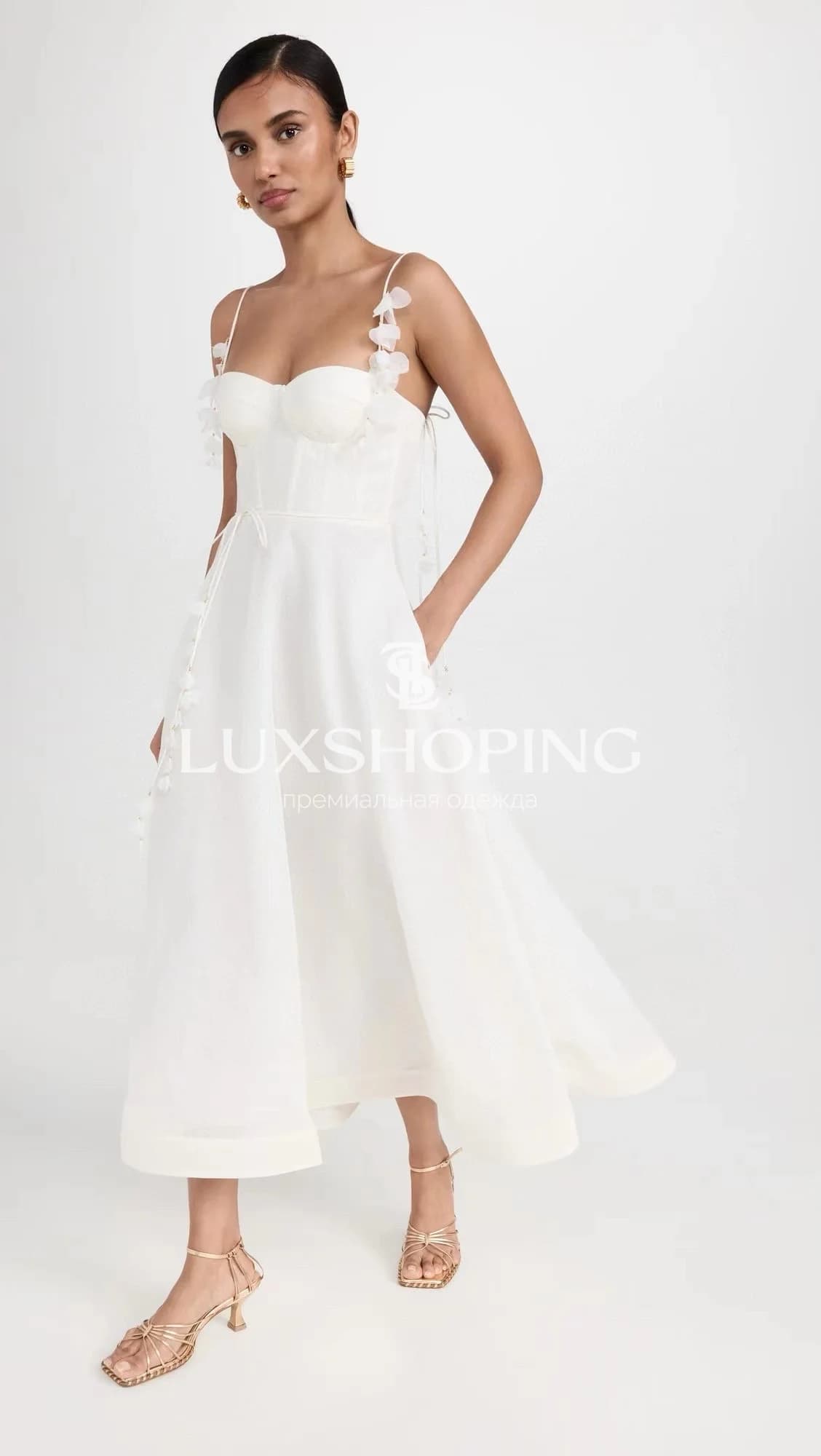 Платье Zimmermann "Natura Corset Dress" — белоснежное миди из льна и шелка с корсетным лифом - фото 2