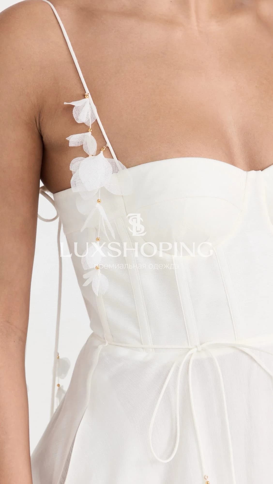 Платье Zimmermann "Natura Corset Dress" — белоснежное миди из льна и шелка с корсетным лифом - фото 5