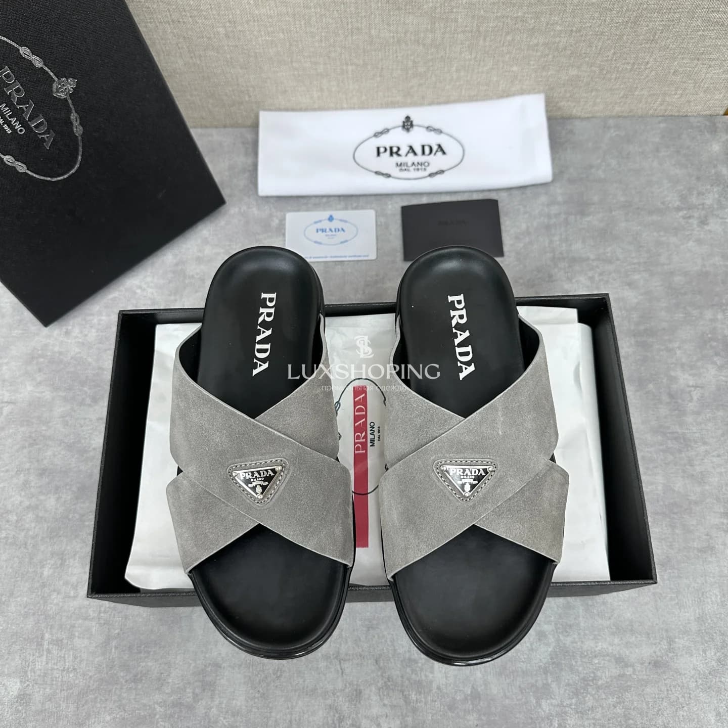 Тапочки Prada Серый Шторм - фото 4