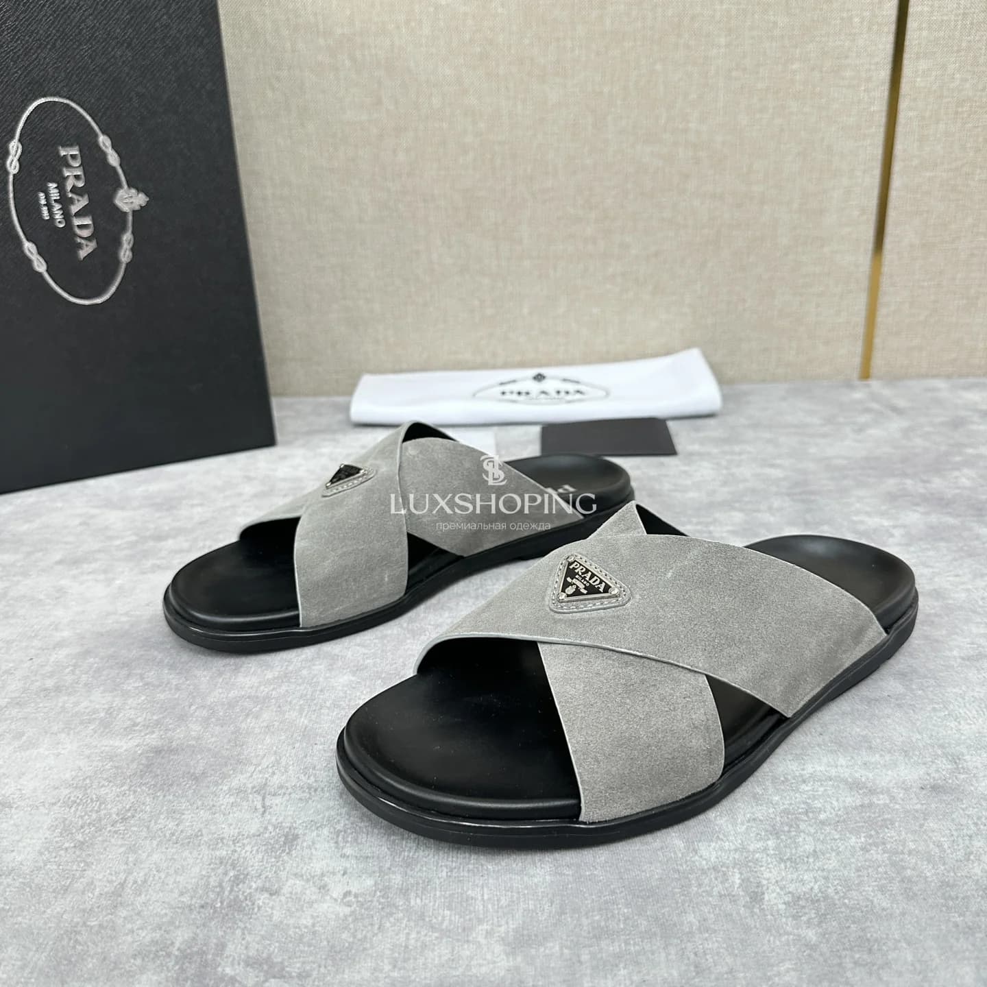 Тапочки Prada Серый Шторм - фото 5