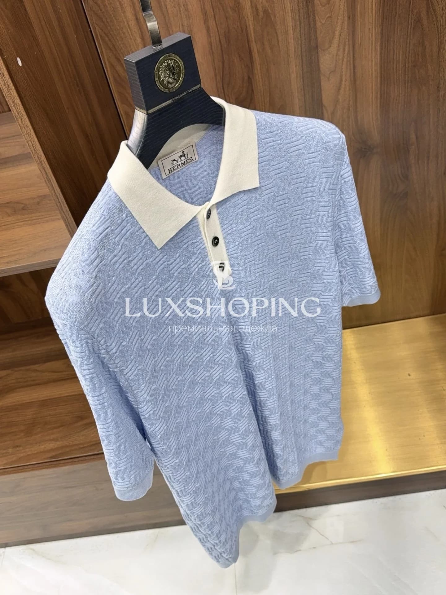 Поло Hermès Голубое Триацетатное - фото 3