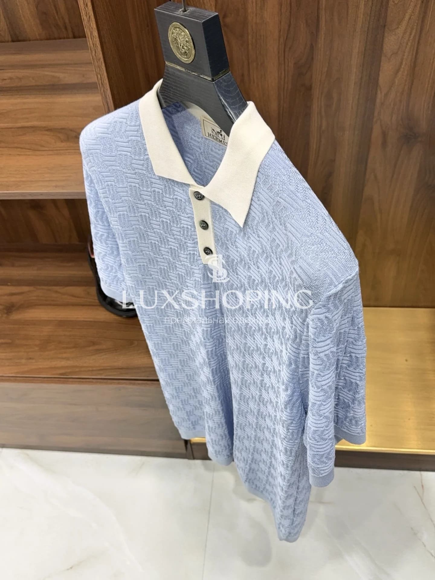 Поло Hermès Голубое Триацетатное - фото 4