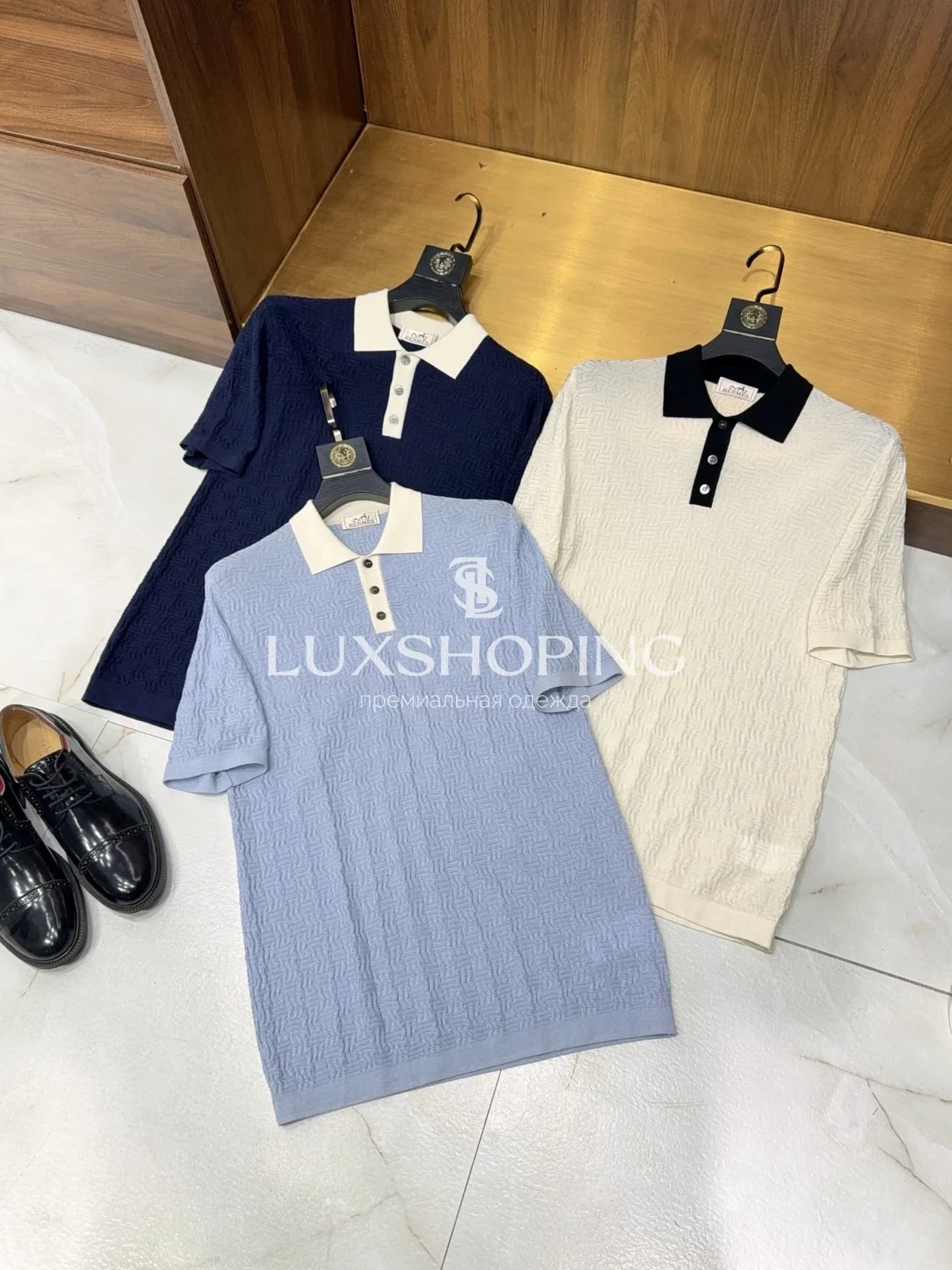 Поло Hermès Тёмно-синее Триацетатное - фото 7