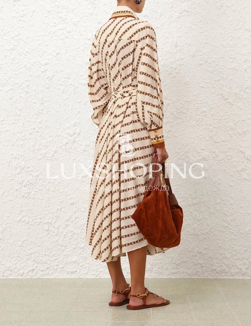 Zimmermann Tuck Midi Shirt Dress – Платье-рубашка миди с цепочным принтом - фото 4