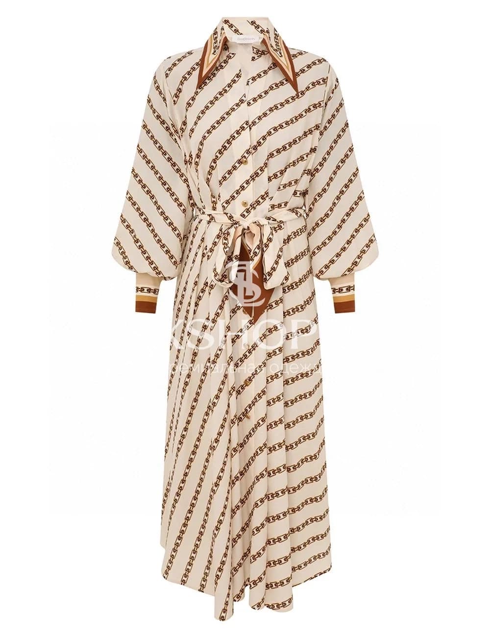 Zimmermann Tuck Midi Shirt Dress – Платье-рубашка миди с цепочным принтом - фото 6