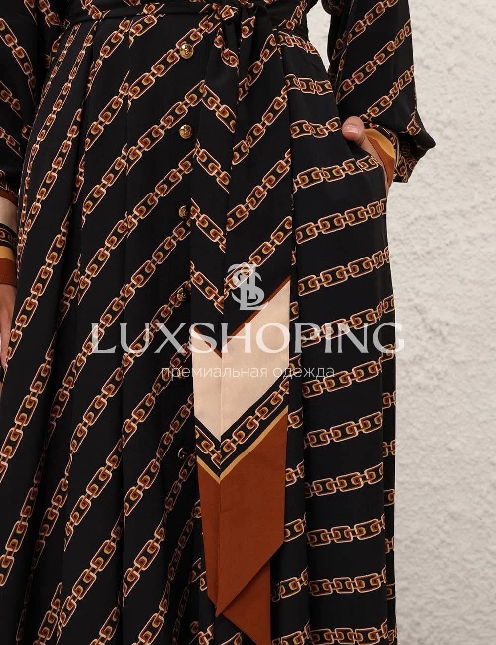 Zimmermann Tuck Midi Shirt Dress – Черное Платье-рубашка миди с цепочным принтом - фото 7