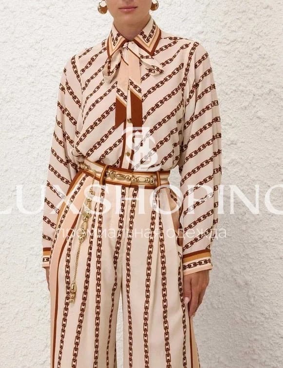 Комплект Zimmermann "Cream Chain" – шелковые рубашка и широкие брюки - фото 5