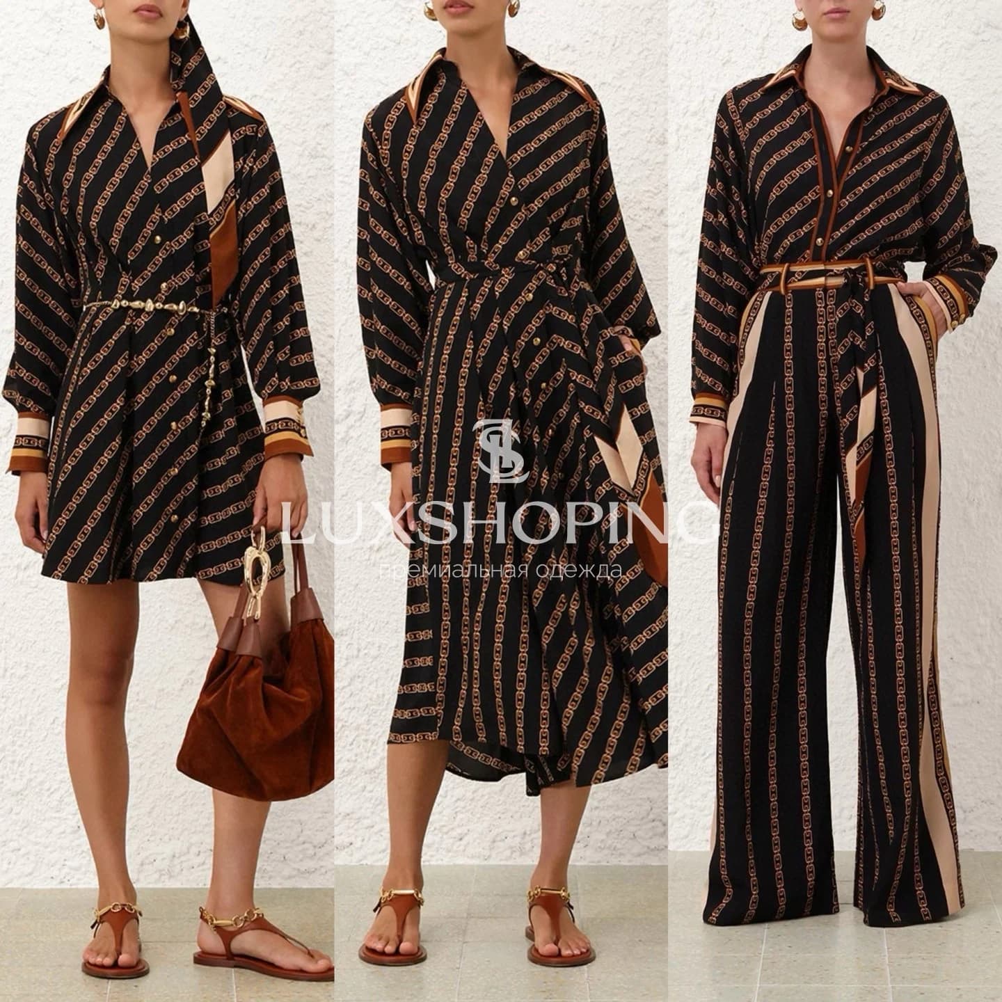 Комплект Zimmermann из коллекции ILLUMINATE: шелковая рубашка с бантом + широкие брюки с поясом - фото 12