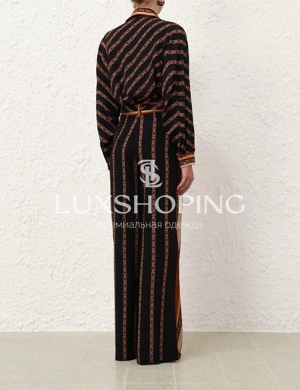 Комплект Zimmermann из коллекции ILLUMINATE: шелковая рубашка с бантом + широкие брюки с поясом - фото 4