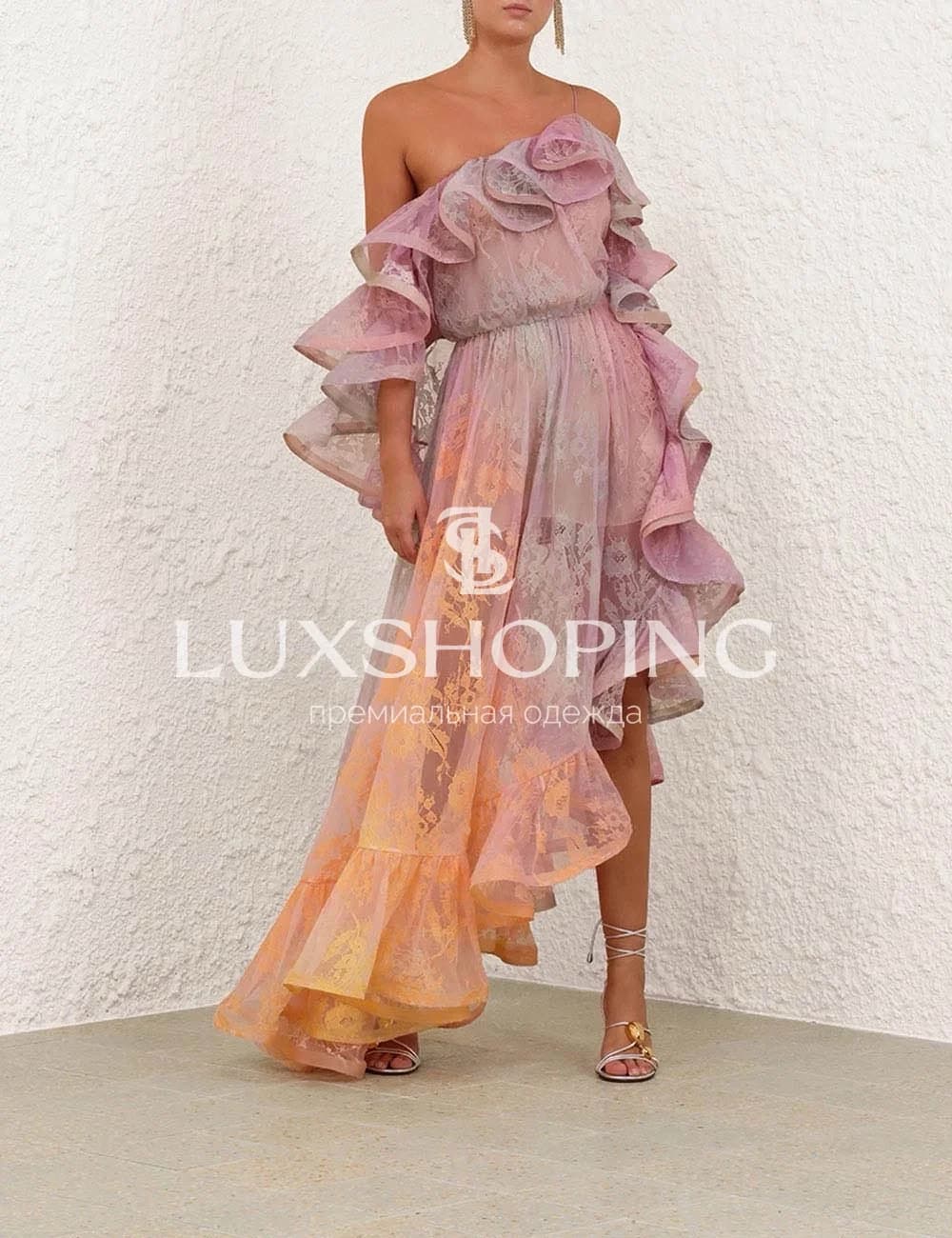 Платье Zimmermann "Dawning Lace Midi Dress – Sunset" - фото 2