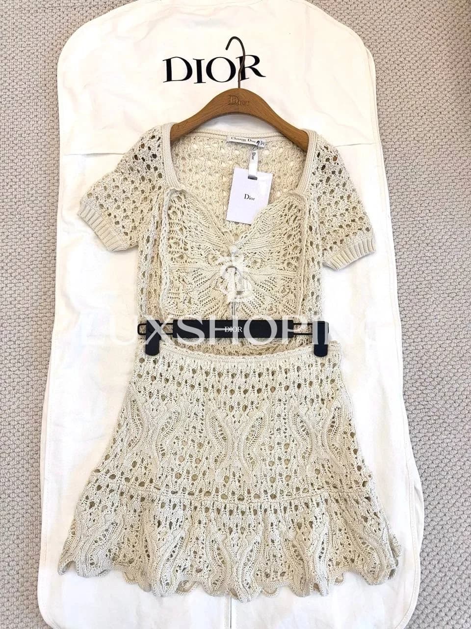 Комплект Dior: ажурный топ с бабочкой и мини-юбка ручной работы - фото 3