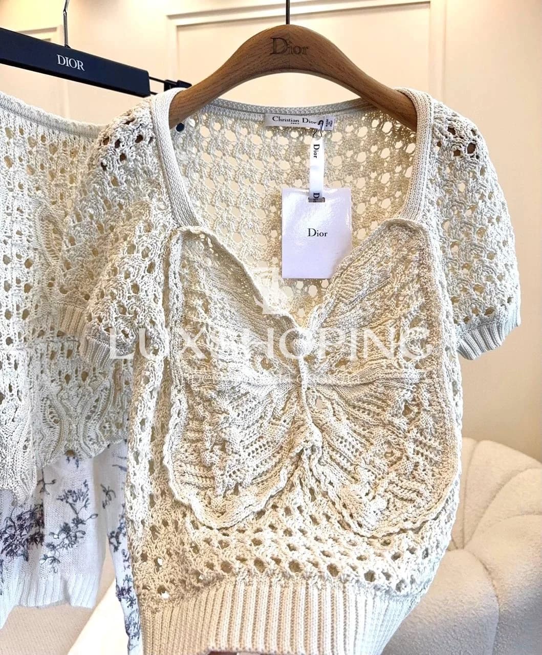 Комплект Dior: ажурный топ с бабочкой и мини-юбка ручной работы - фото 5