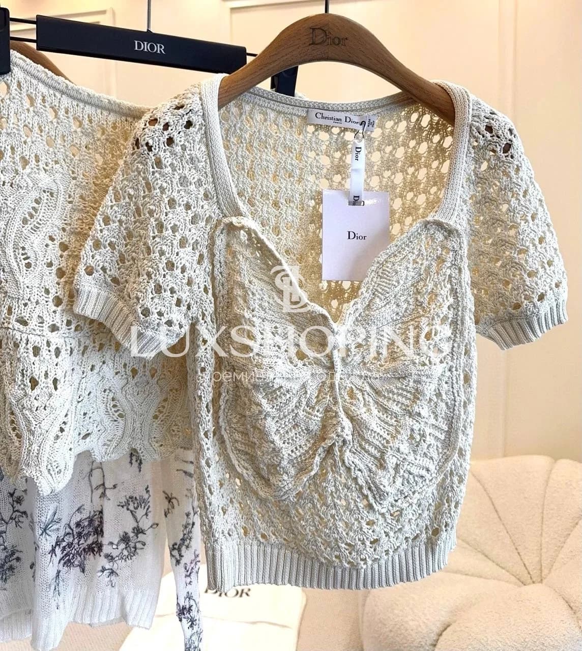 Комплект Dior: ажурный топ с бабочкой и мини-юбка ручной работы - фото 8