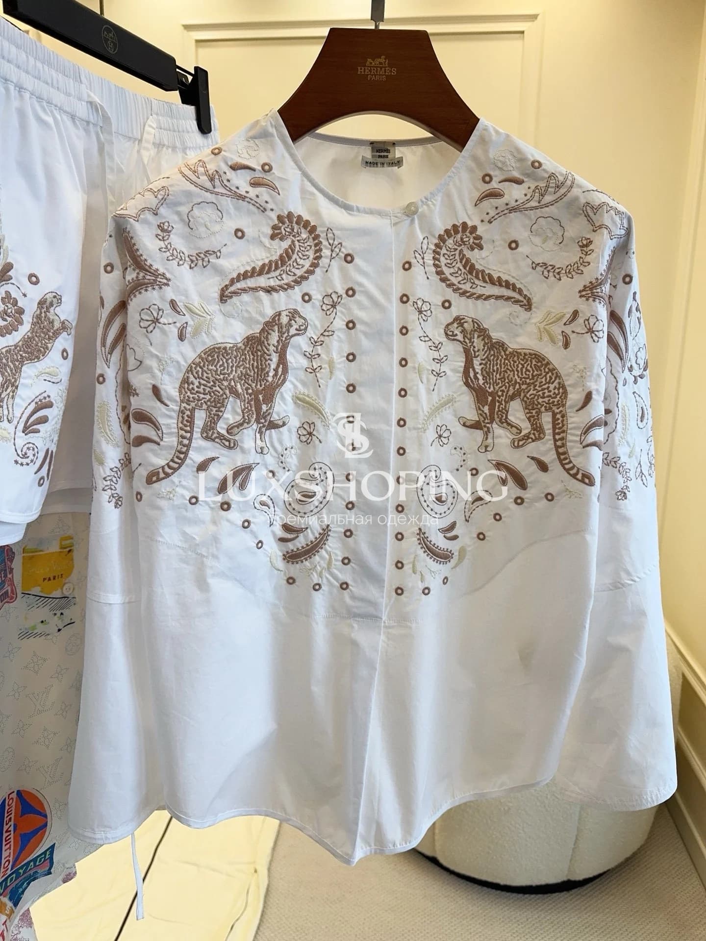 Комплект с вышивкой леопарды Hermès из 100% хлопка - фото 10