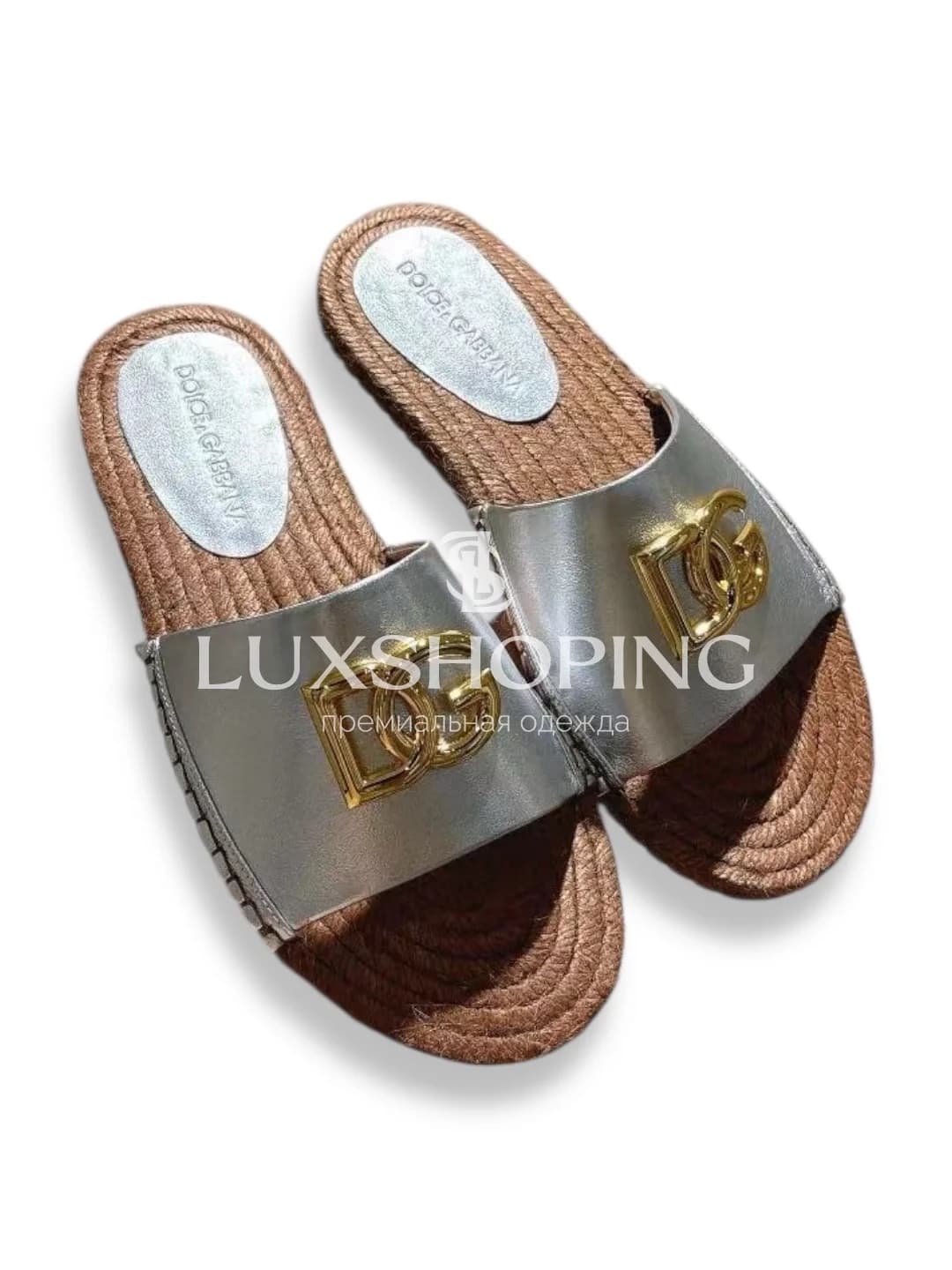 Металлизированные шлёпанцы Dolce &amp; Gabbana с джутовой подошвой