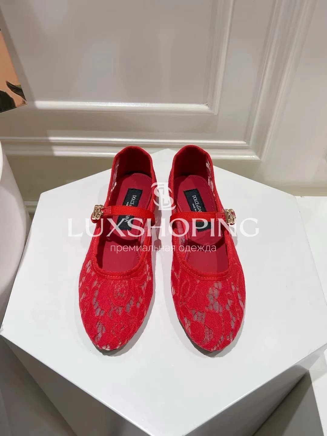 DOLCE &amp; GABBANA кружевные балетки с ремешком красные - фото 2