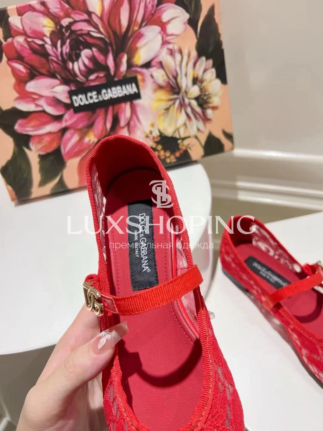 DOLCE &amp; GABBANA кружевные балетки с ремешком красные - фото 7