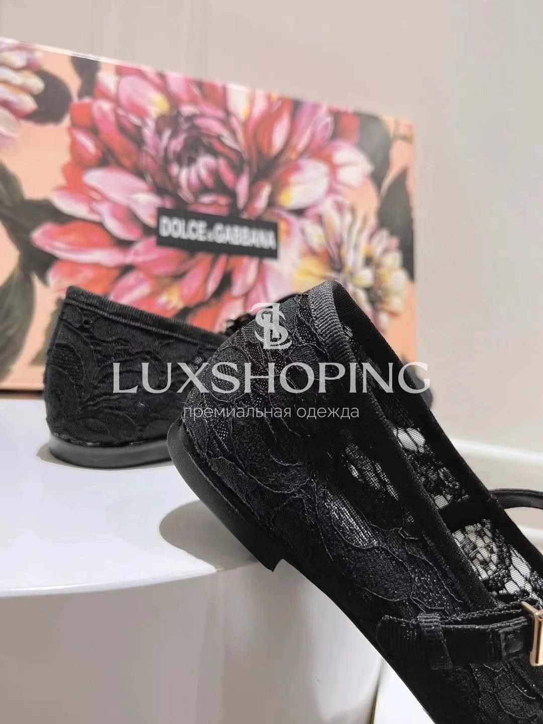 DOLCE &amp; GABBANA кружевные балетки с ремешком черные - фото 7