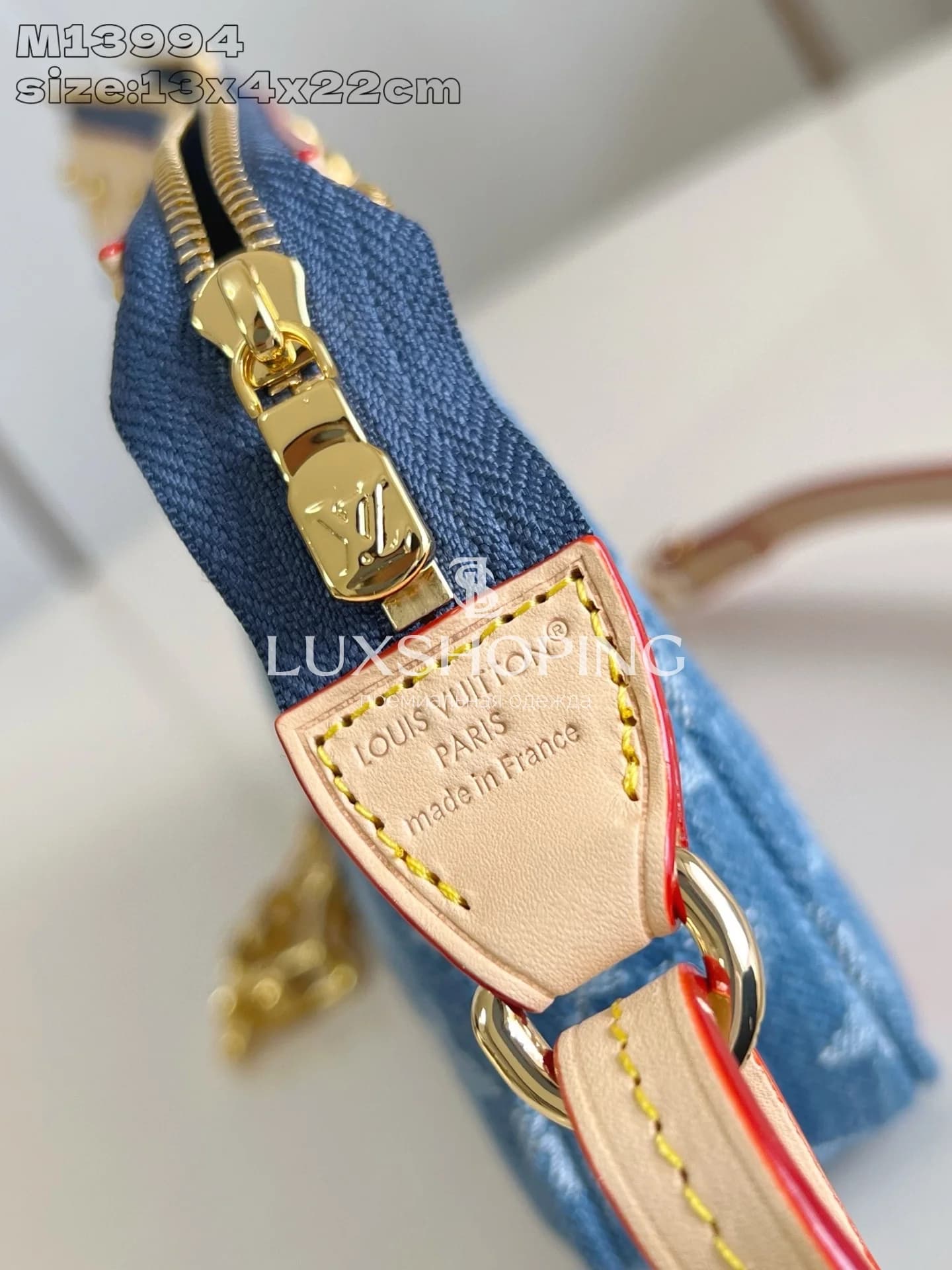 Сумка Pochette Accessoires Louis Vuitton x Takashi Murakami, джинсовая с вишневой вышивкой - фото 7