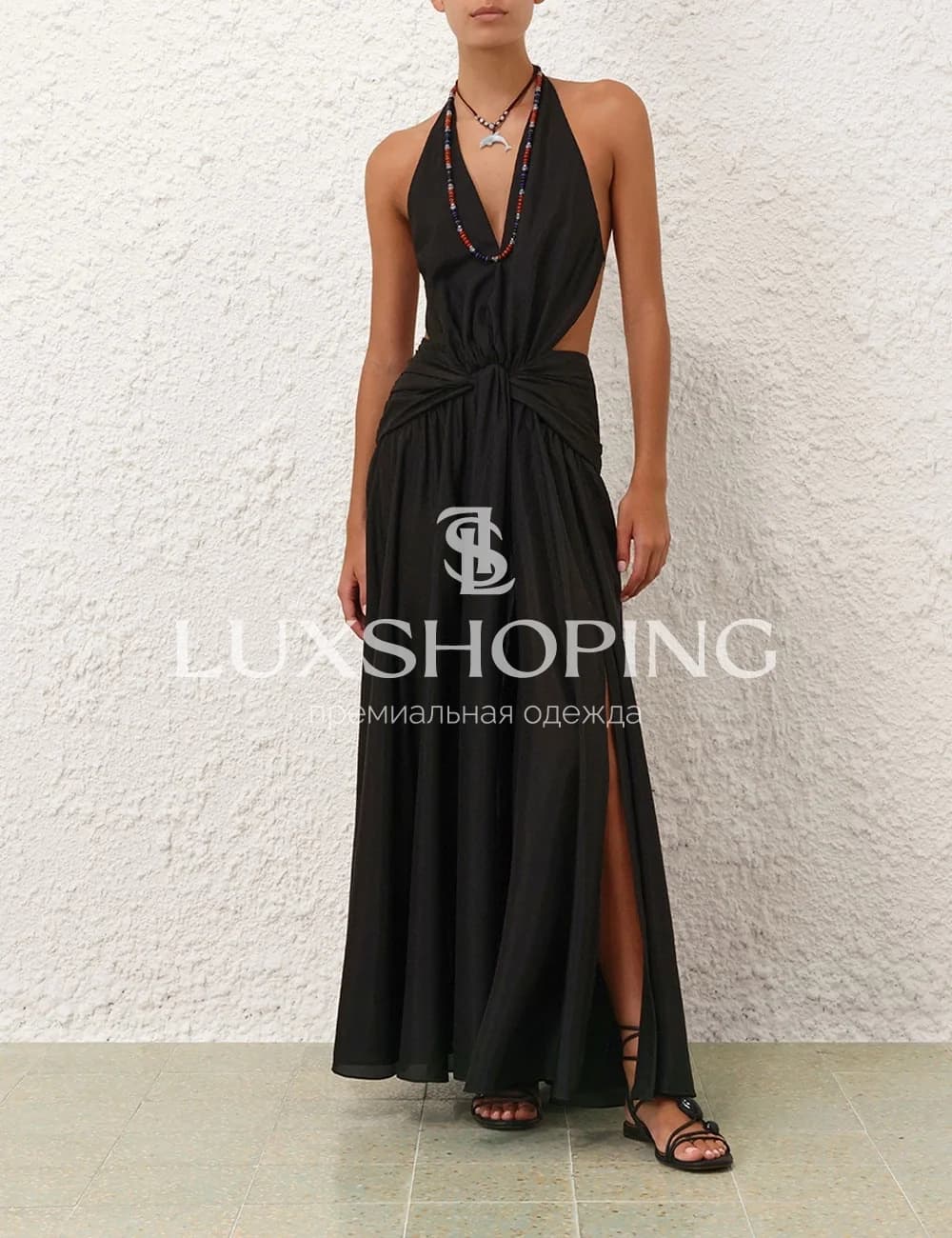 Zimmermann Rhiannon Plunge Halter Maxi Dress чёрное макси-платье с открытой спиной - фото 3