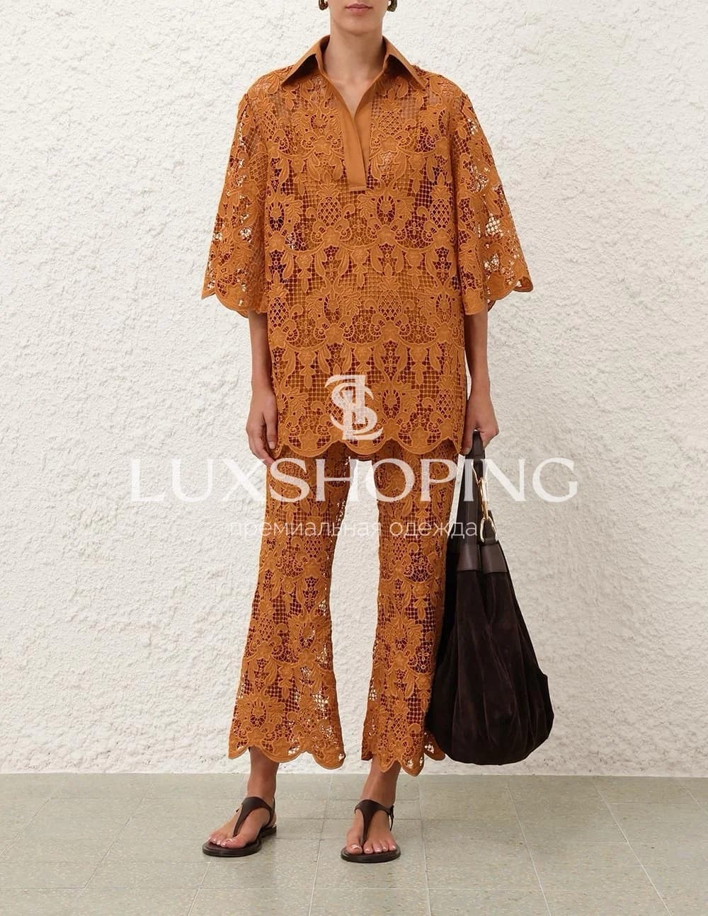 Комплект Zimmermann Coco: кружевная рубашка + брюки + топ - фото 2