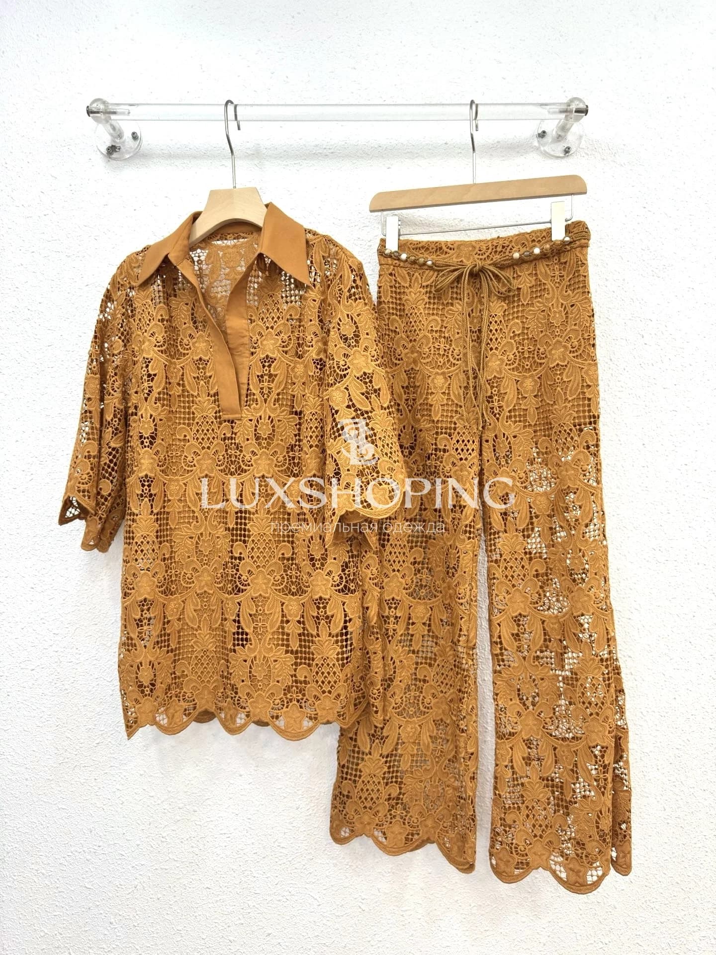 Комплект Zimmermann Coco: кружевная рубашка + брюки + топ - фото 15