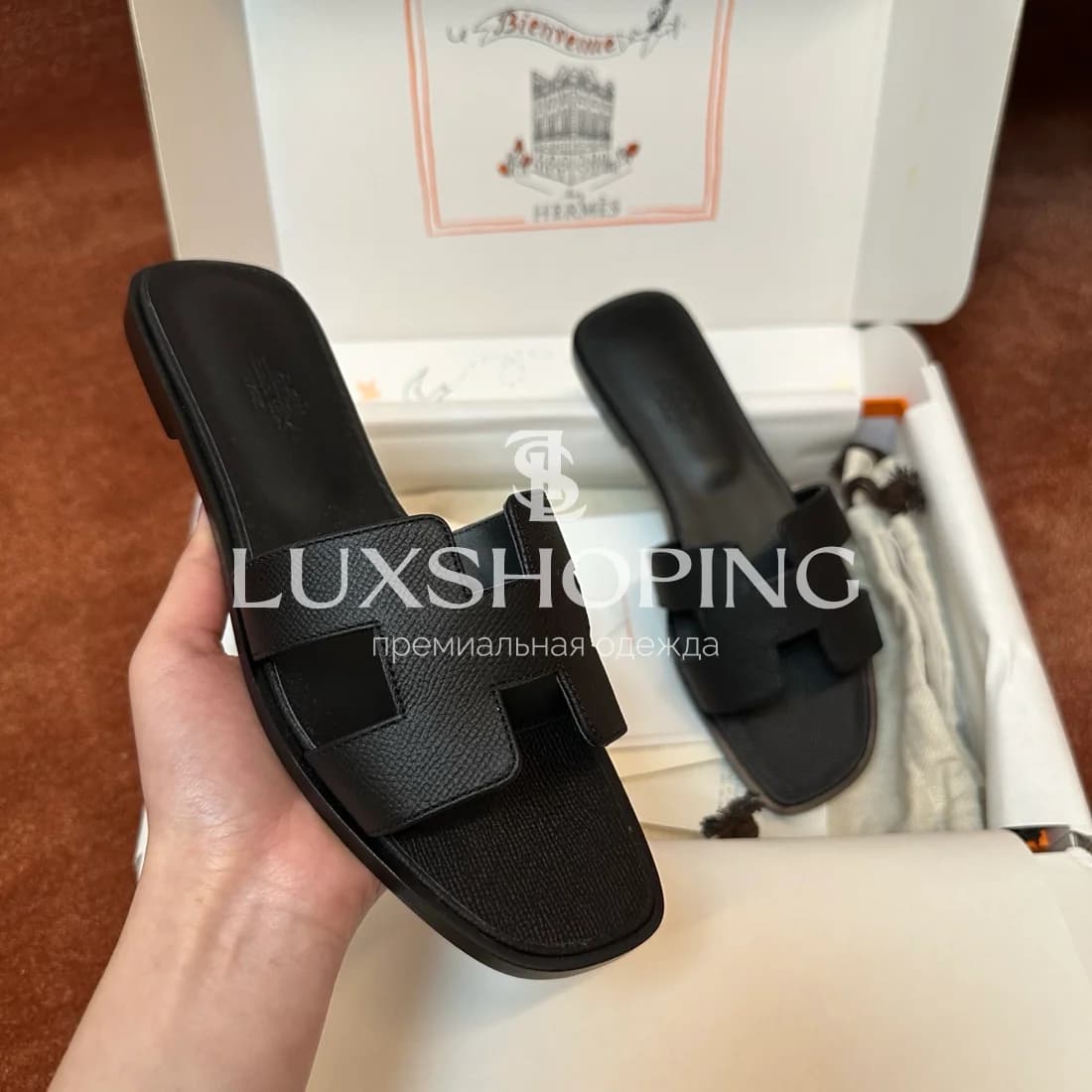 Шлепанцы Hermes Oran зернистые art38 - фото 7
