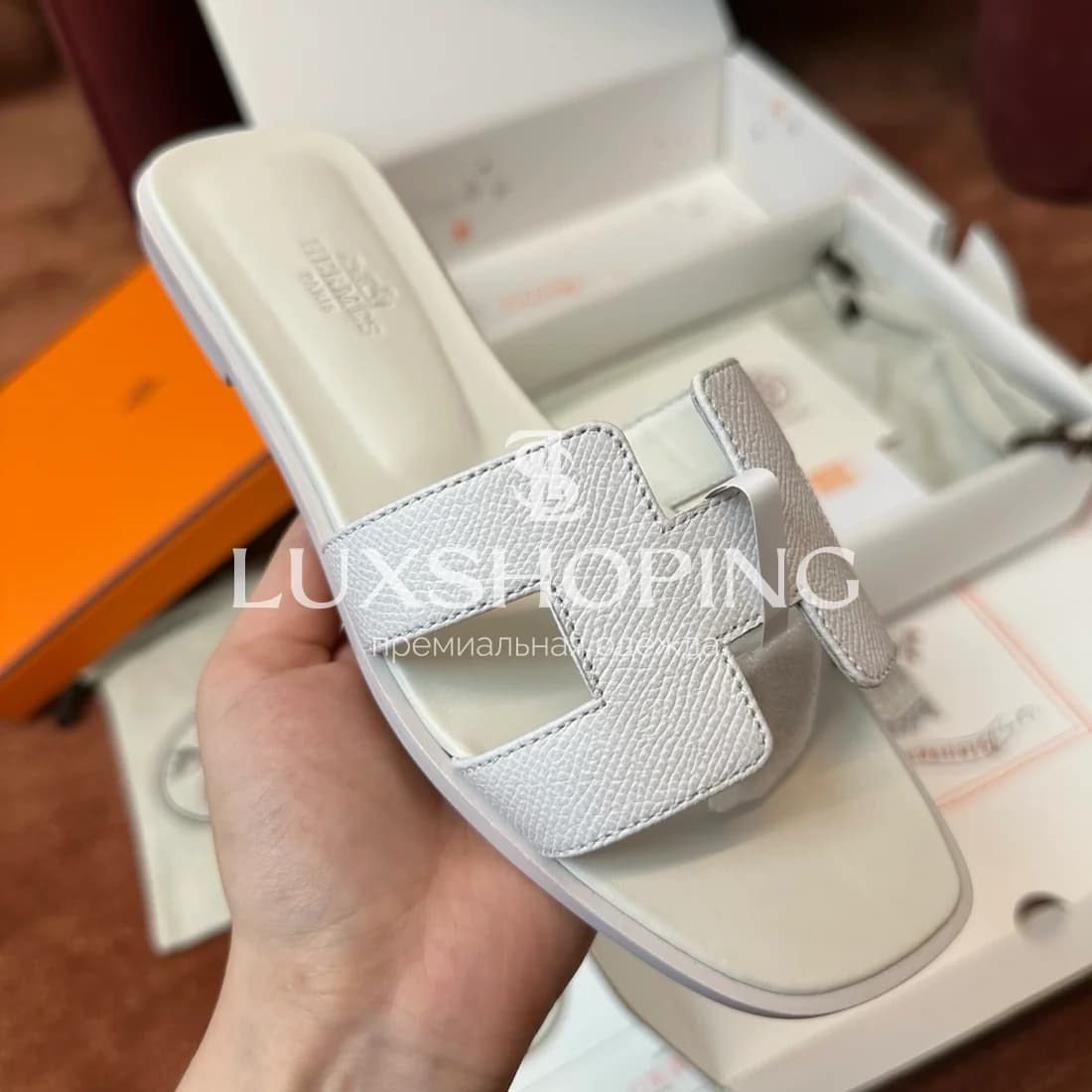 Шлепанцы Hermes Oran зернистые art42 - фото 3