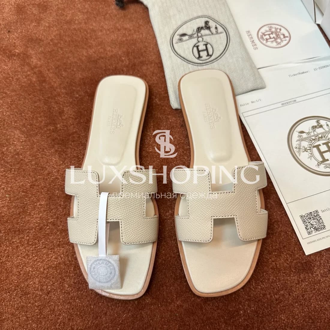 Шлепанцы Hermes Oran зернистые art43 - фото 2