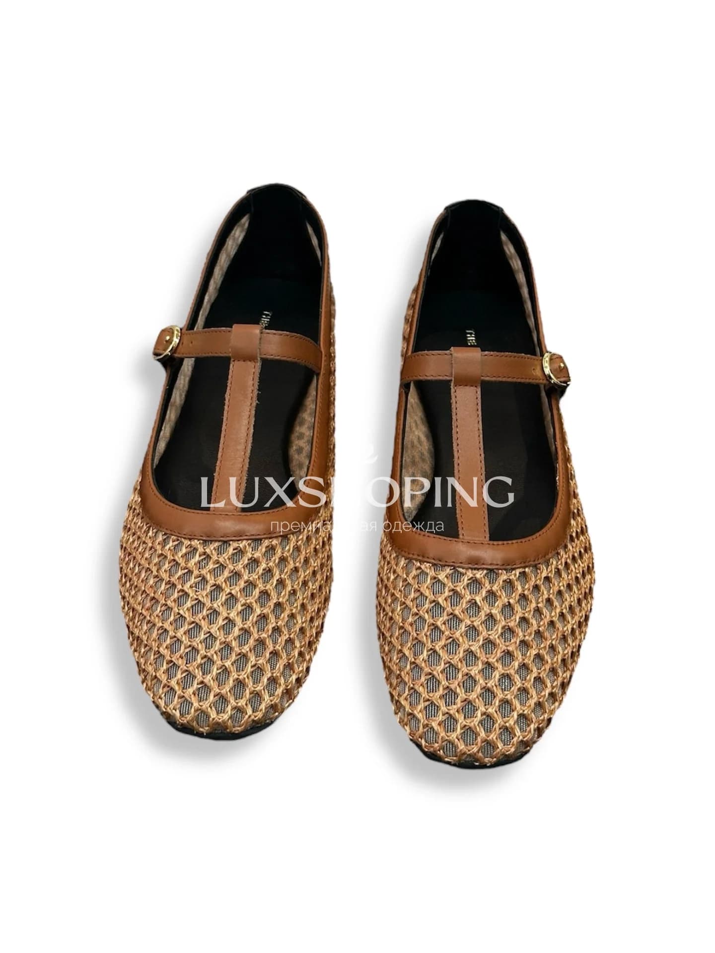 The Row Коричневые Плетёные балетки Mary Jane с кожаной отделкой