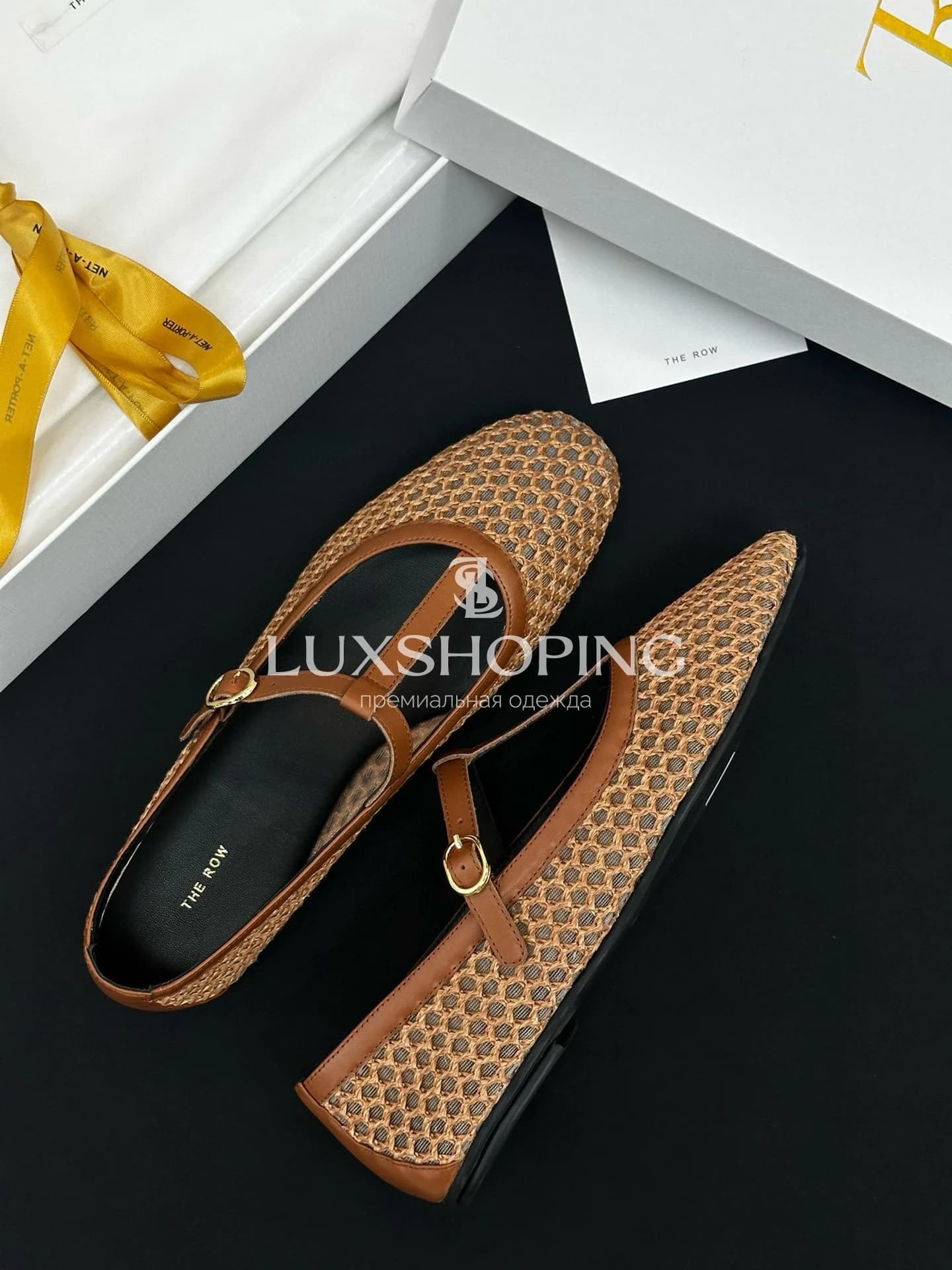 The Row Коричневые Плетёные балетки Mary Jane с кожаной отделкой - фото 11