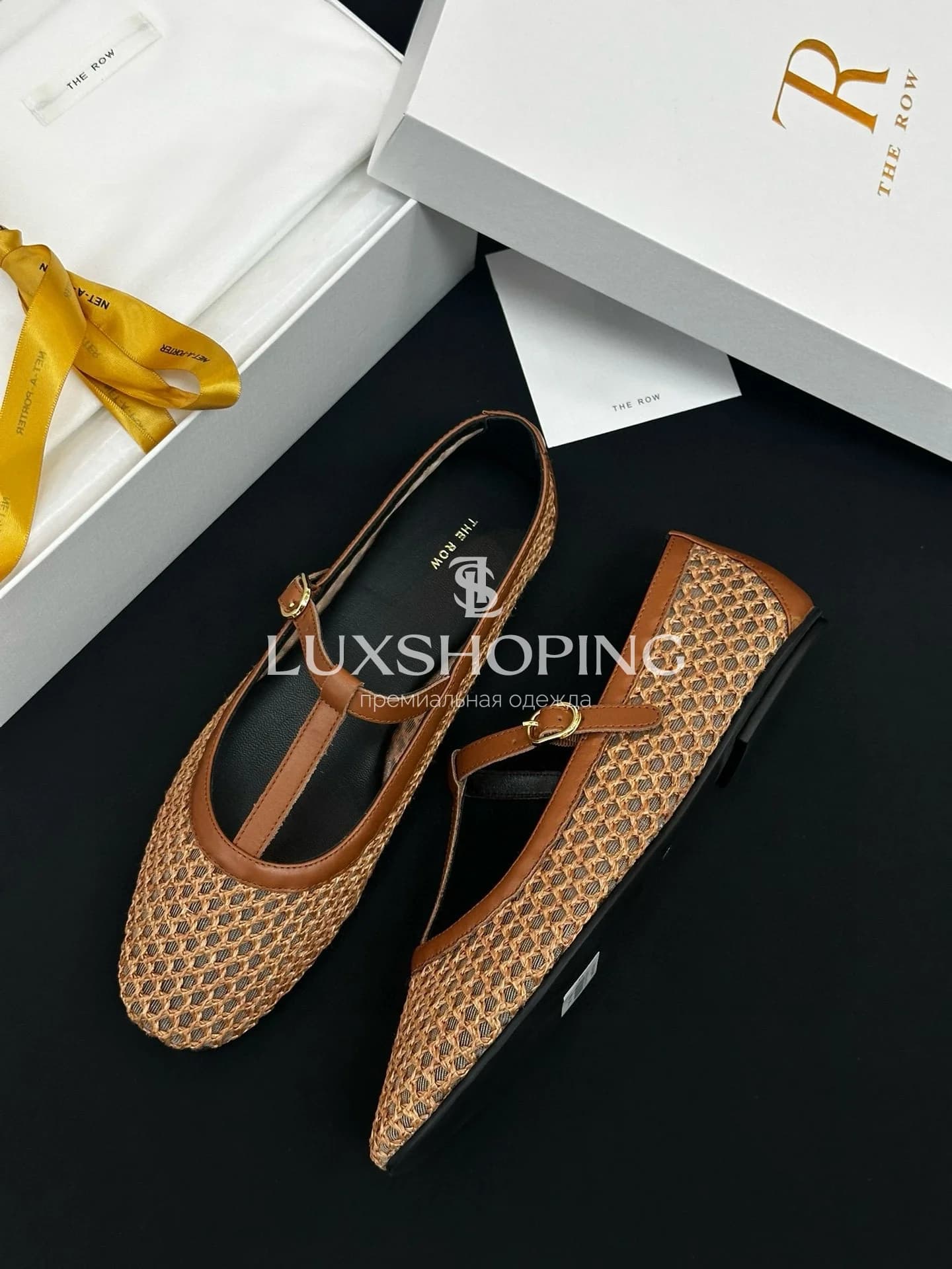 The Row Коричневые Плетёные балетки Mary Jane с кожаной отделкой - фото 10