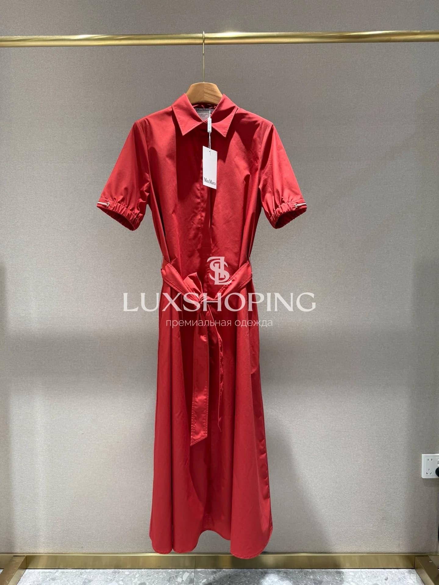 MaxMara — Летнее хлопковое платье-рубашка насыщенный красный 2025ss - фото 4