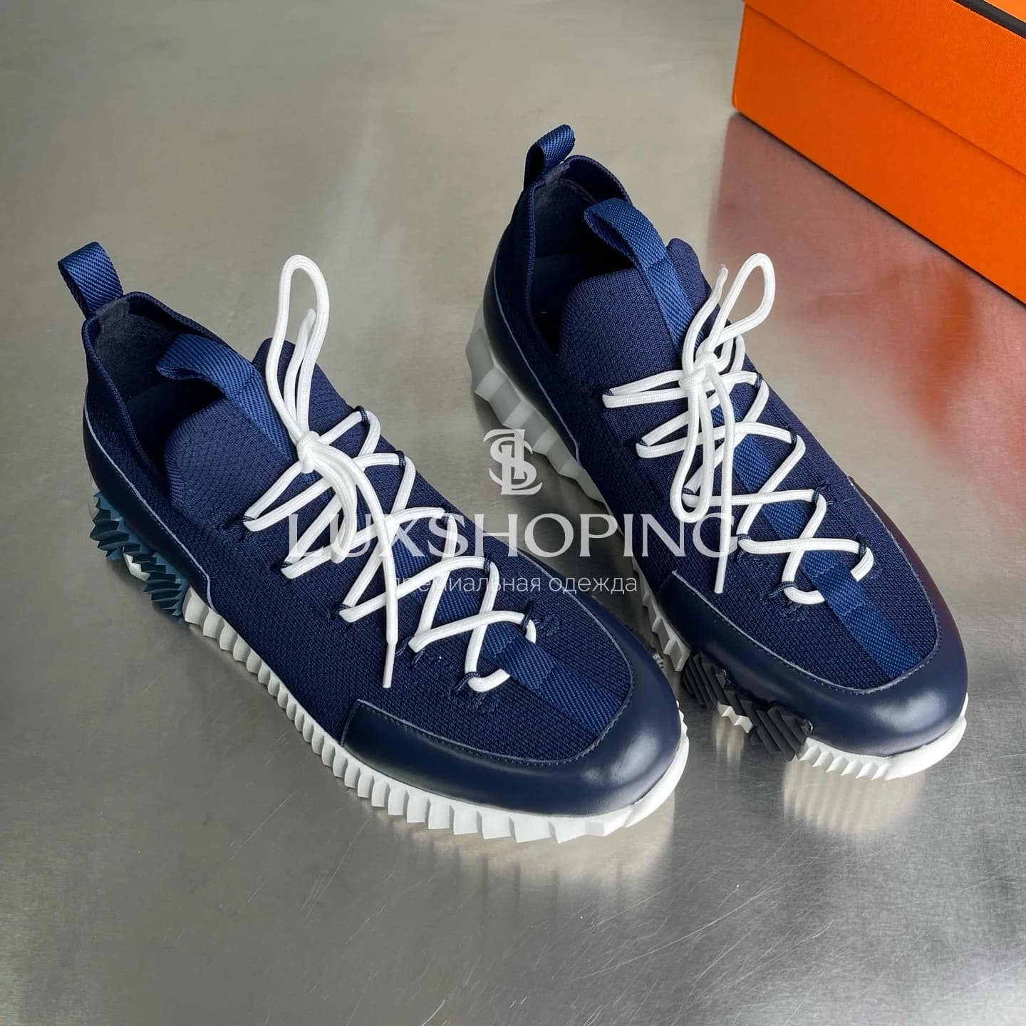 HERMÈS Lift Navy Sneakers мужские кроссовки премиум-класса - фото 7