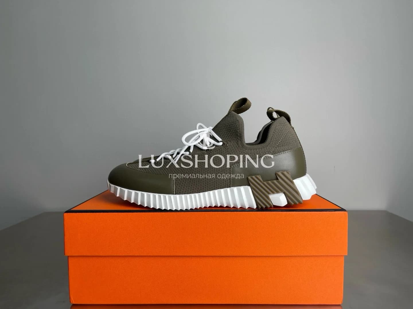 HERMÈS Lift Navy Sneakers мужские кроссовки Милитари - фото 2