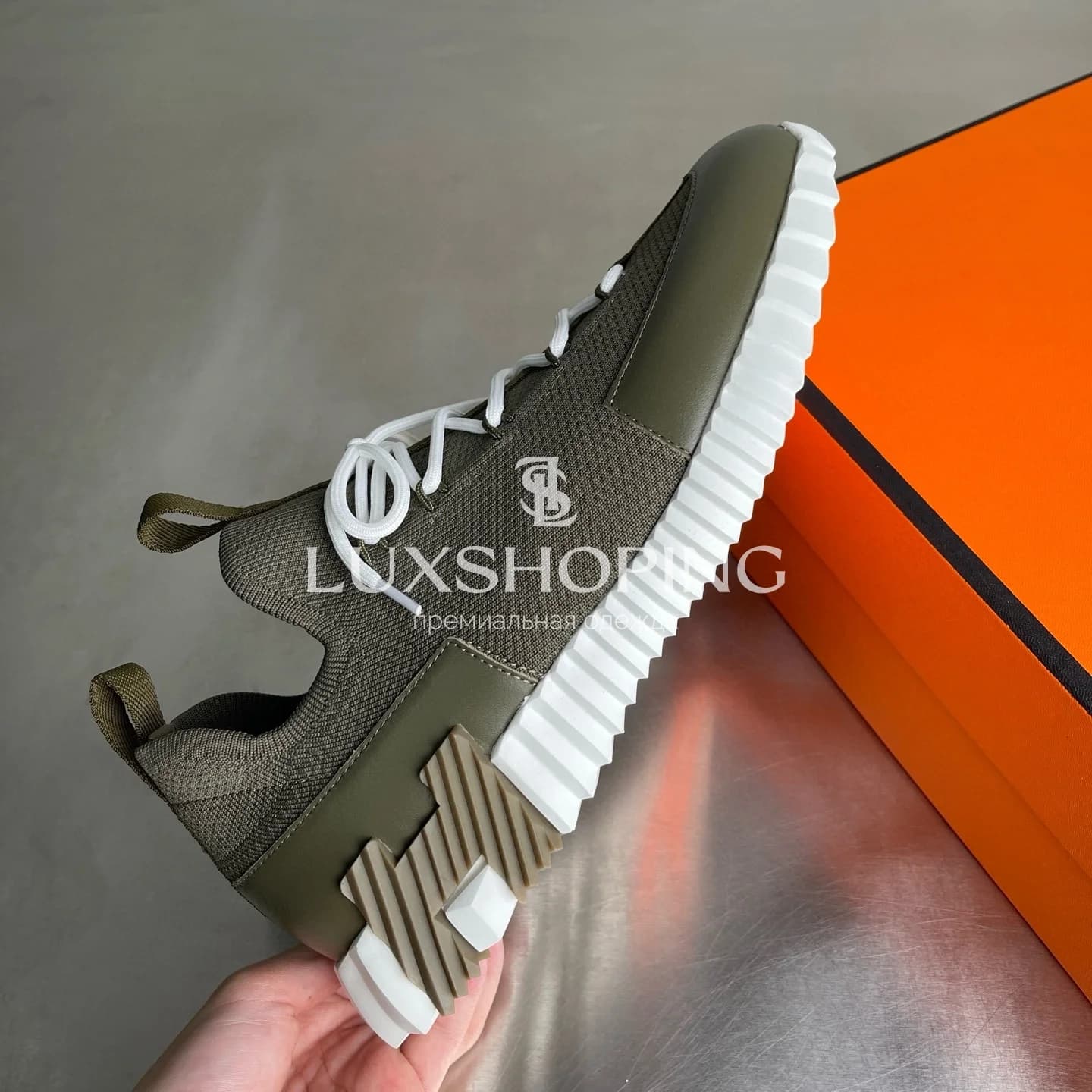 HERMÈS Lift Navy Sneakers мужские кроссовки Милитари - фото 5