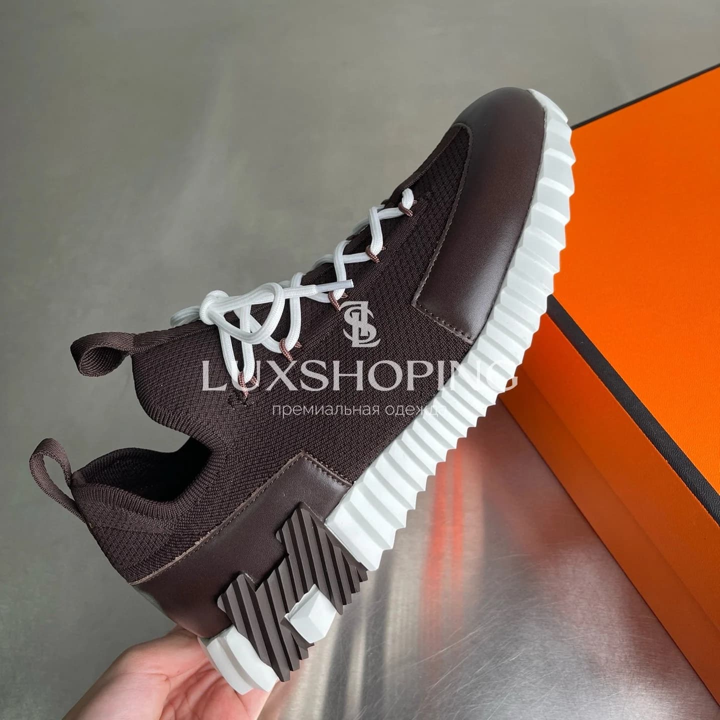 HERMÈS Lift Navy Sneakers кроссовки Глубокий коричневый H021 - фото 4