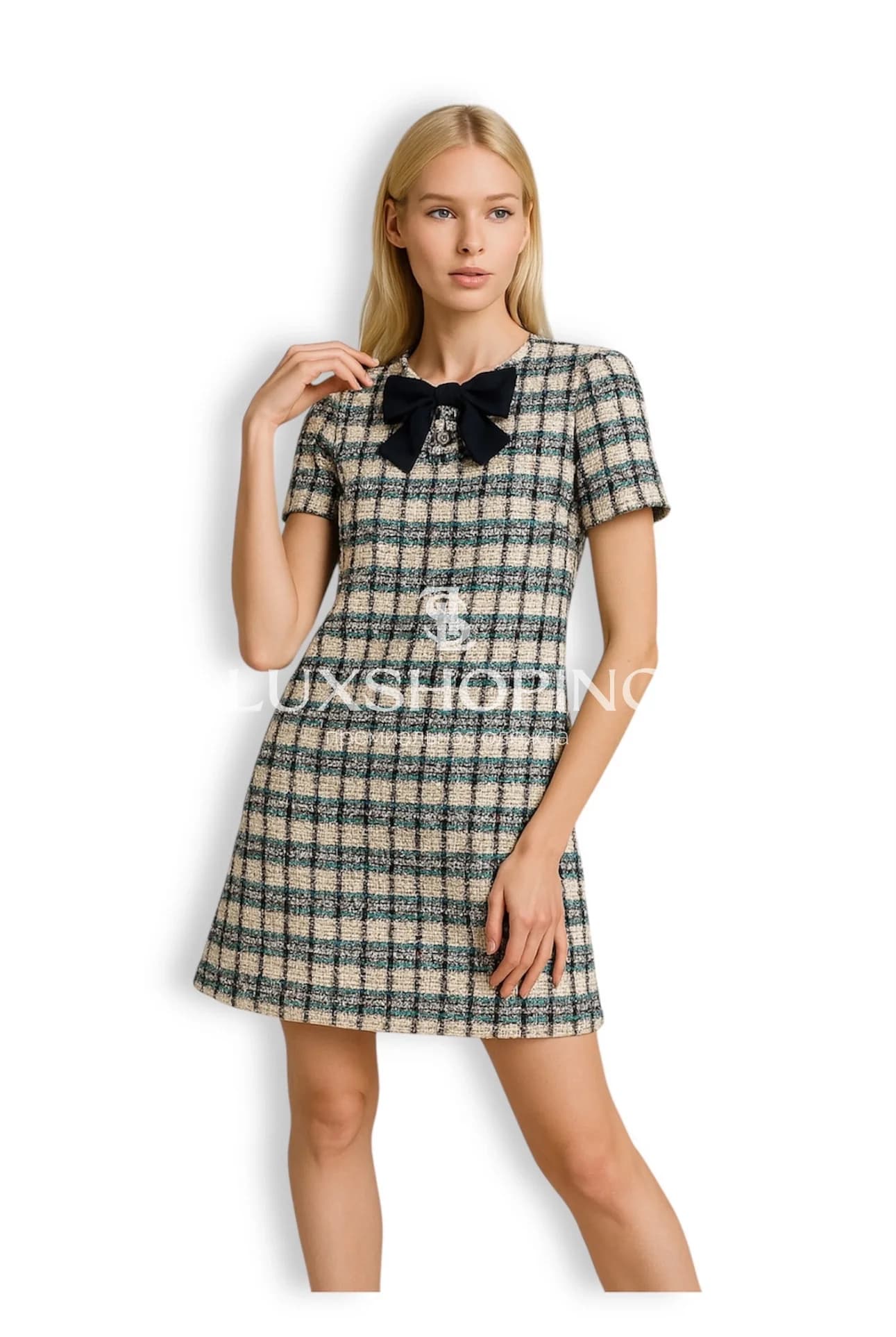 Valentino платье из цветного твида с эффектной фактурой и пайетками