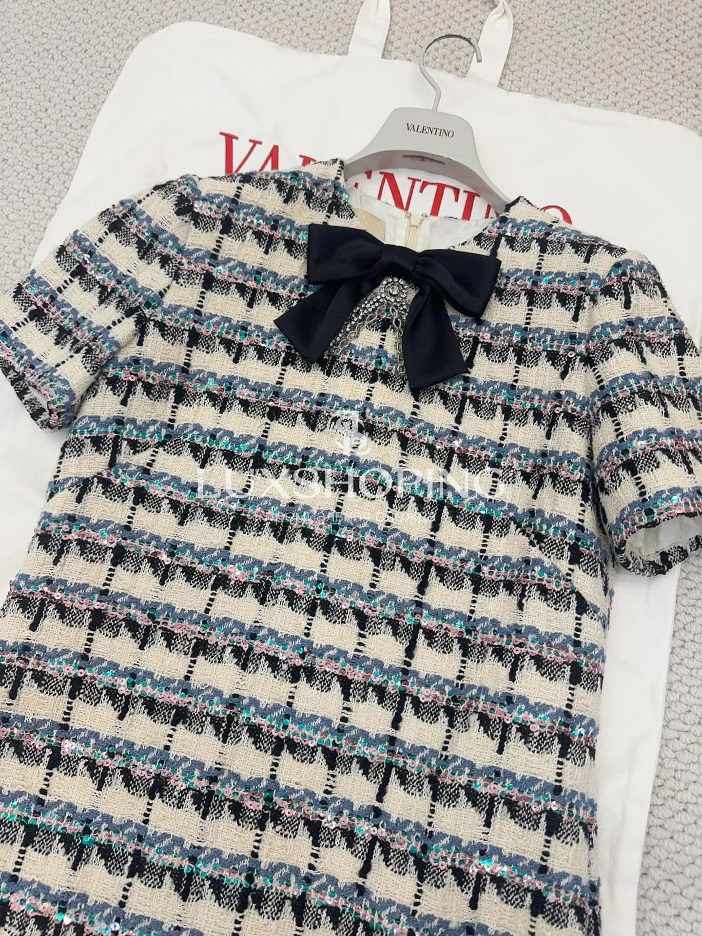 Valentino платье из цветного твида с эффектной фактурой и пайетками - фото 3