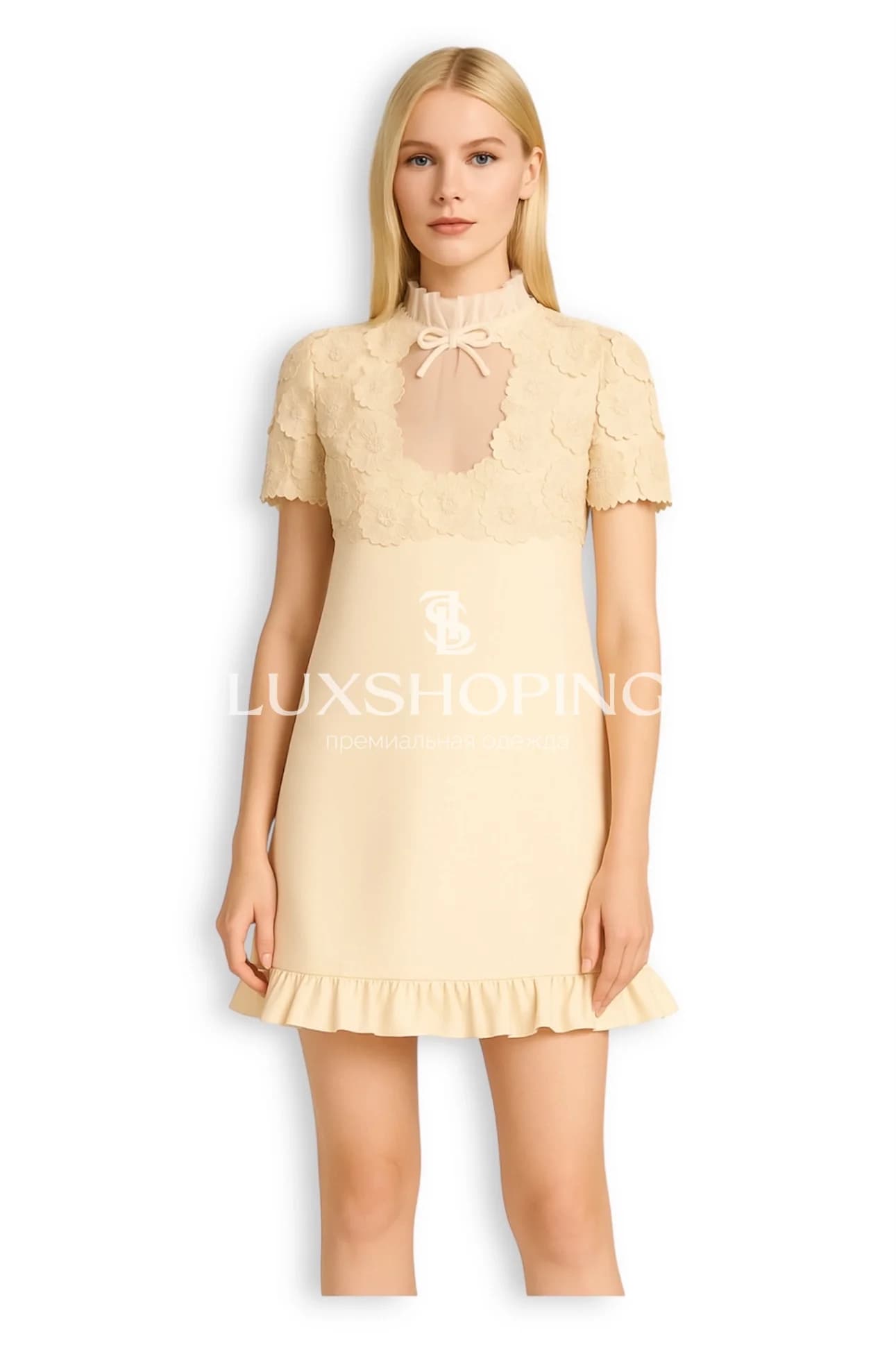 Valentino Платье из шёлково-шерстяной ткани с объёмными цветами