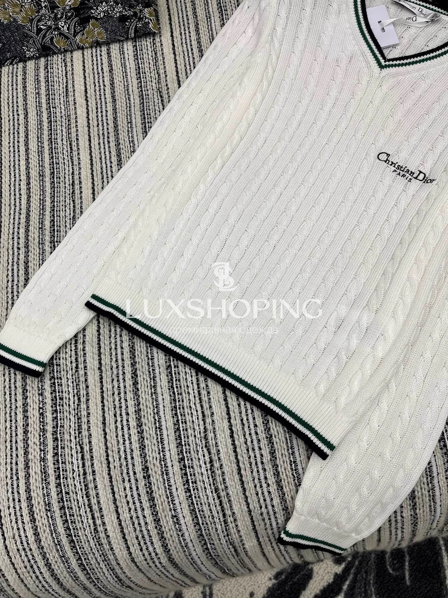 Christian Dior Белый вязаный джемпер с V-образным вырезом - фото 5