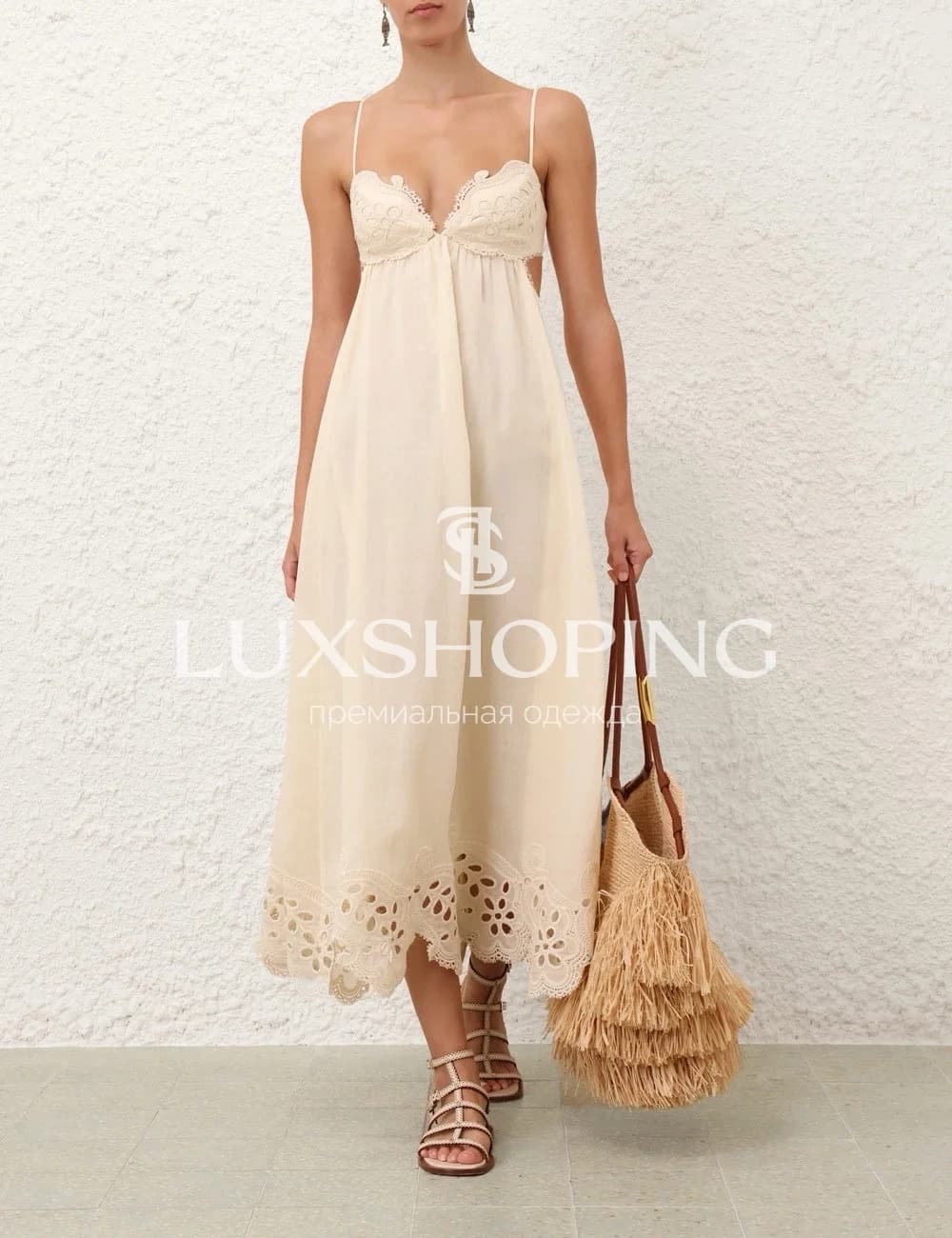 Zimmermann Coco Embroidered Dress in Cream Макси-платье из рами с вышивкой - фото 2