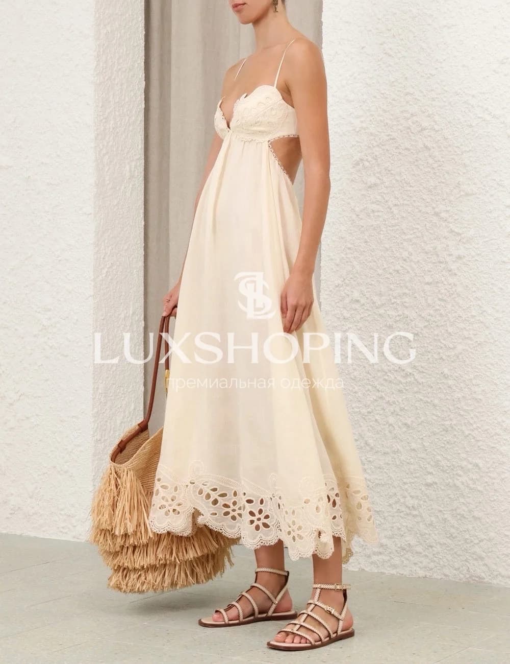 Zimmermann Coco Embroidered Dress in Cream Макси-платье из рами с вышивкой - фото 4